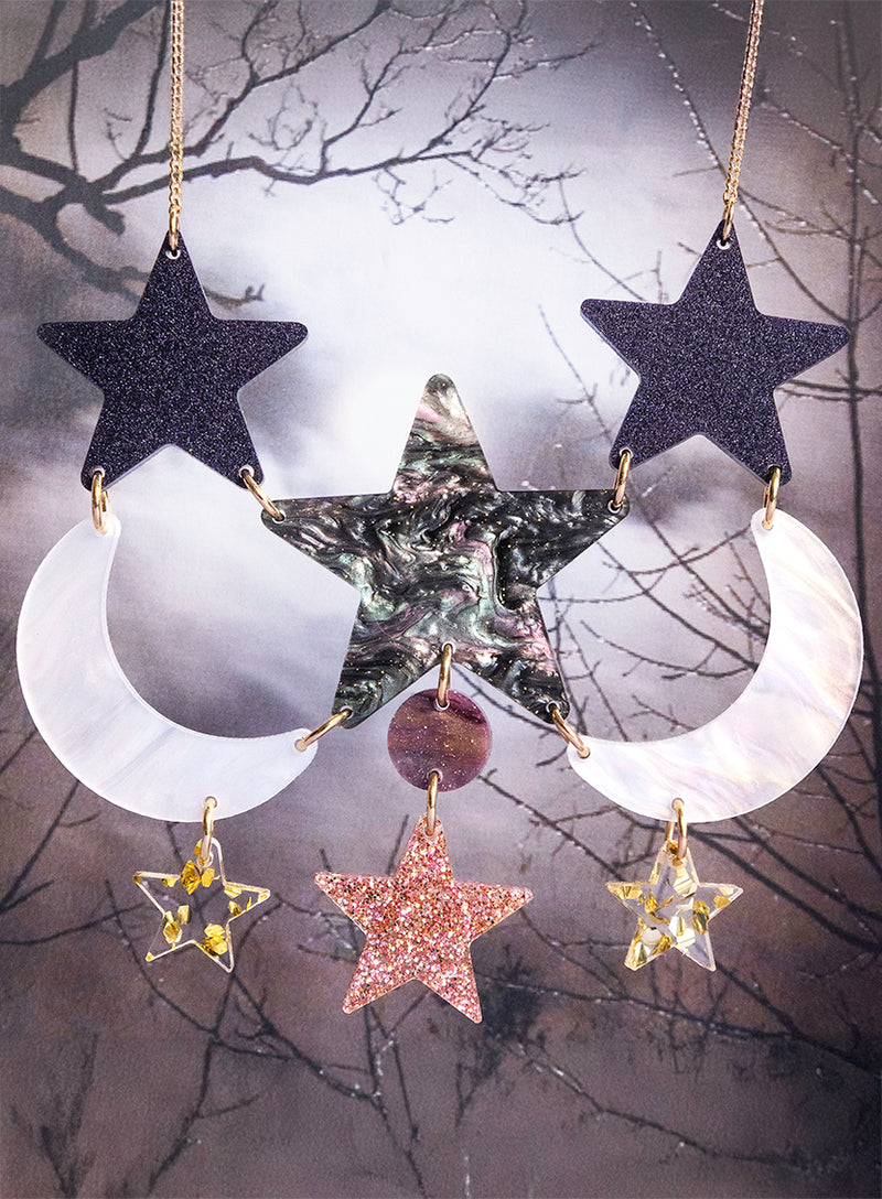 Astrologer's Stars and Moon Necklace