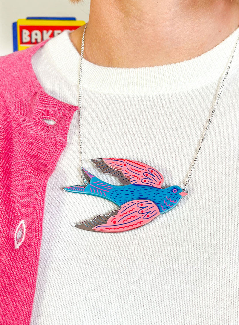 Blue Bird Swallow Necklace The Printed Peanut