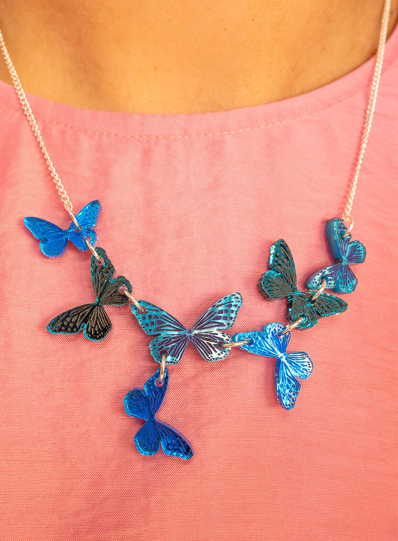 Blue Butterflies Necklace - Acrylic Costume jewellery