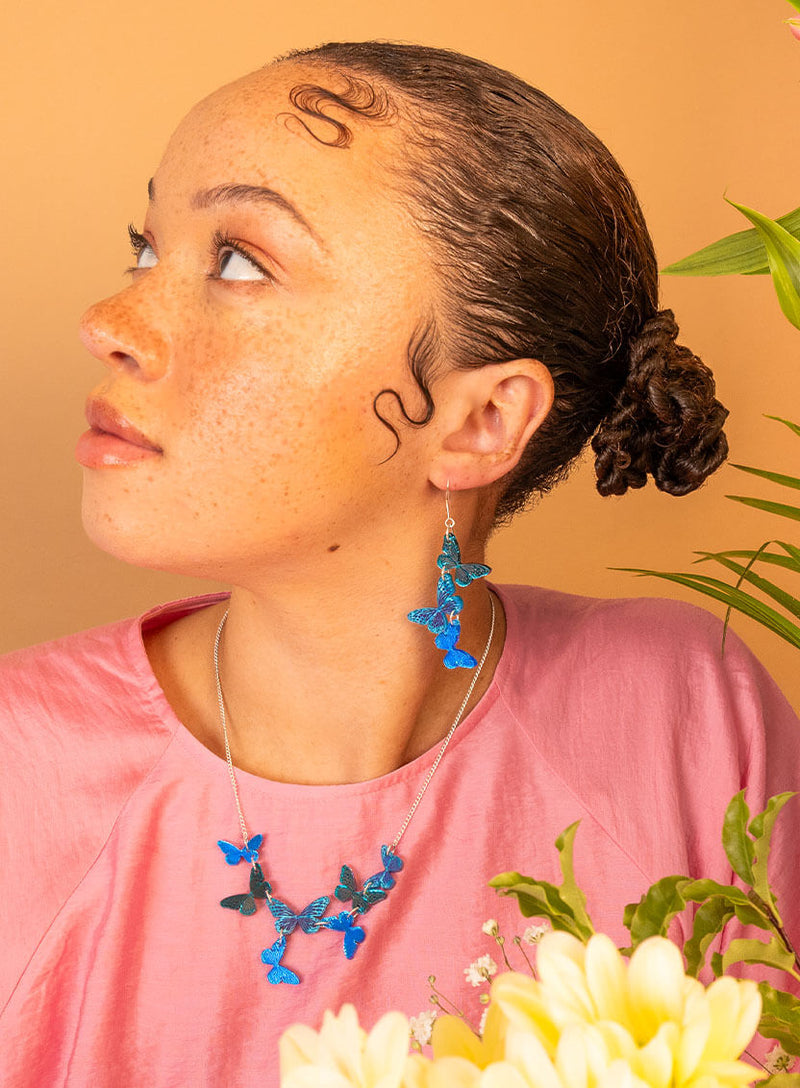 Blue Butterflies Necklace - Mirror acrylic