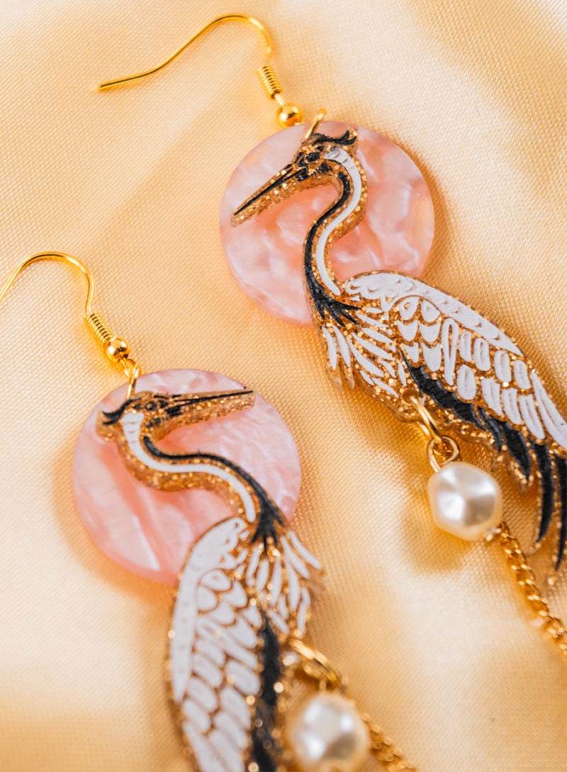 Crane Earrings Flatlay