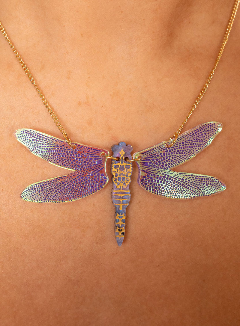Damselfly Necklace Iridescent acrylic