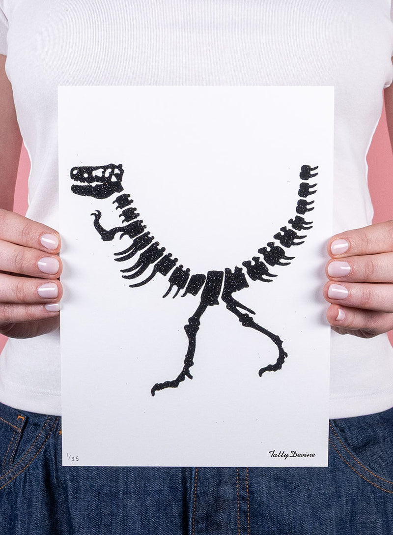Dinosaur Art Print Black Glitter Model