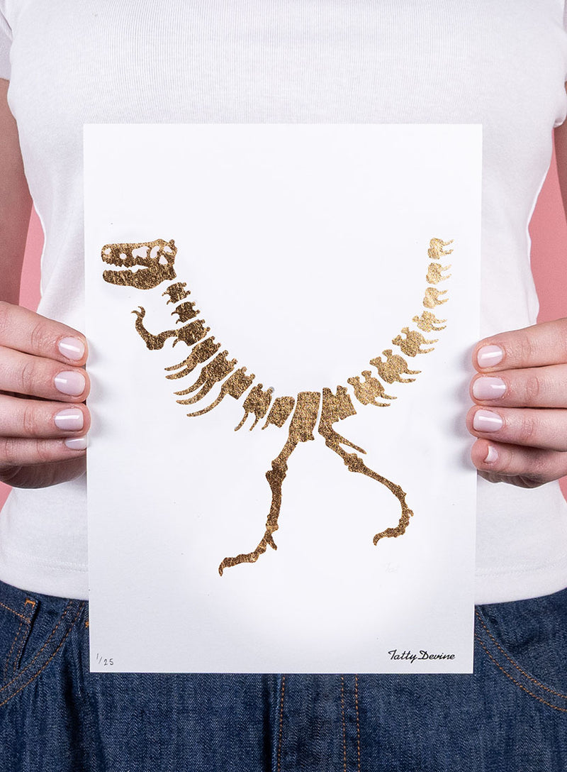 Dinosaur Art Print Gold Foil Model