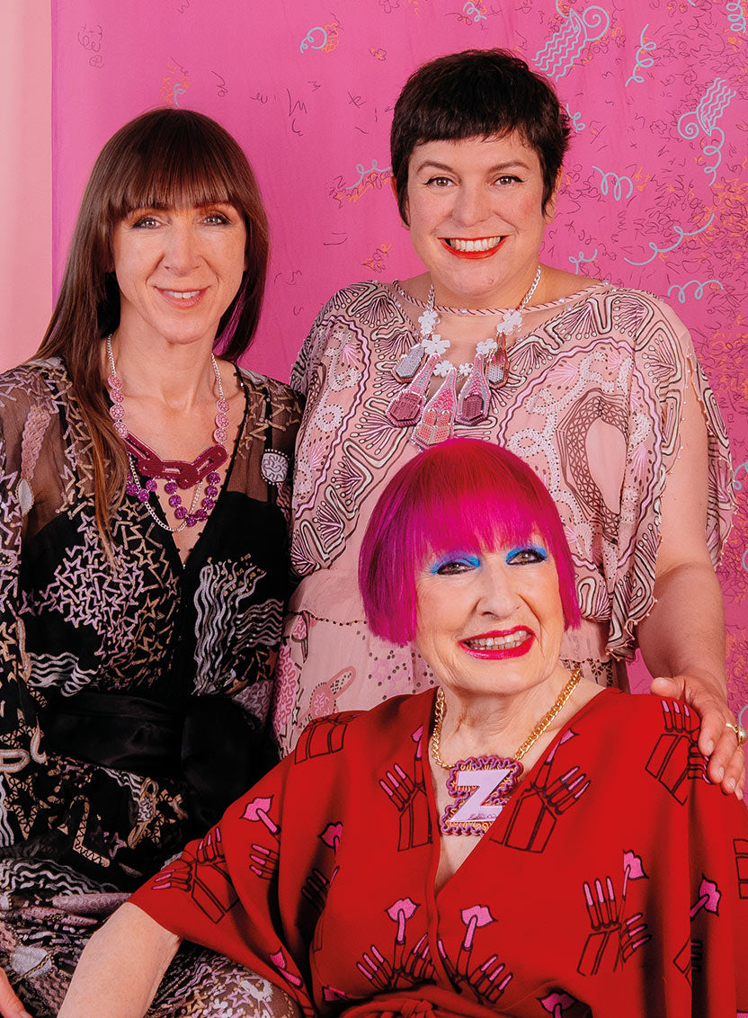 Harriet and Rosie with Zandra Rhodes.