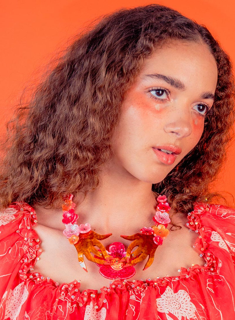 Hands and Flowers Statement Necklace