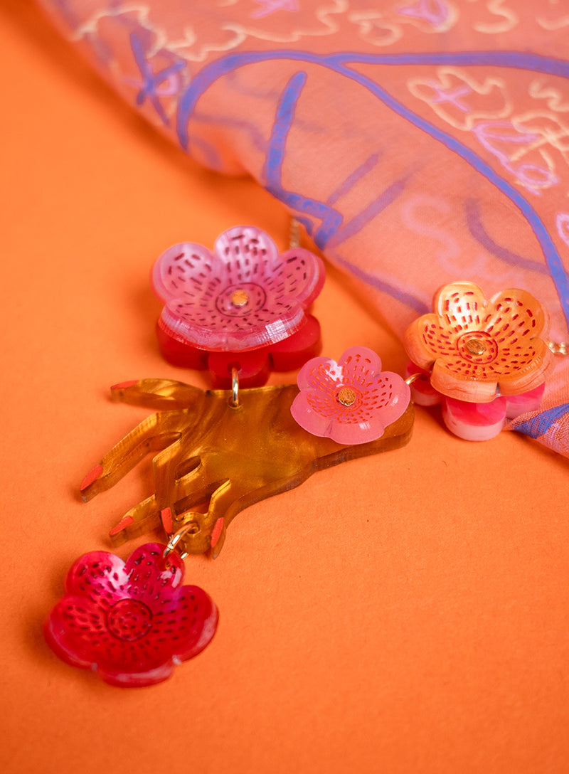 Hands and Flowers Necklace