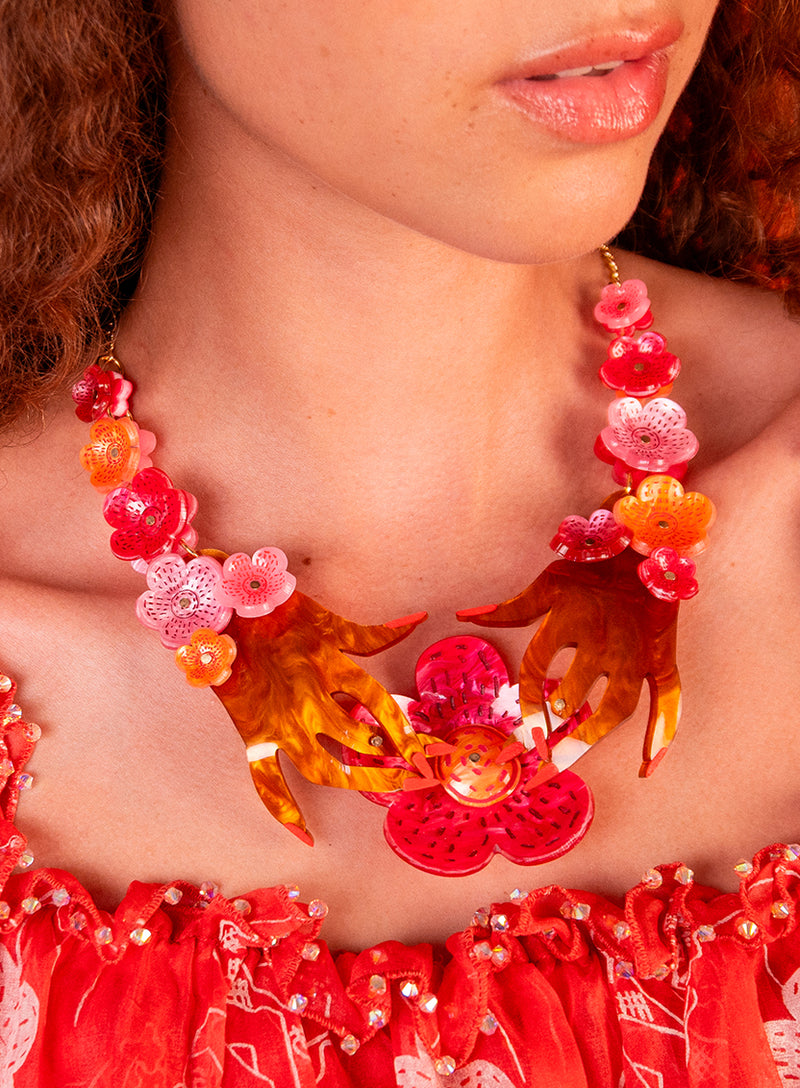 Hands and Flowers Statement Necklace