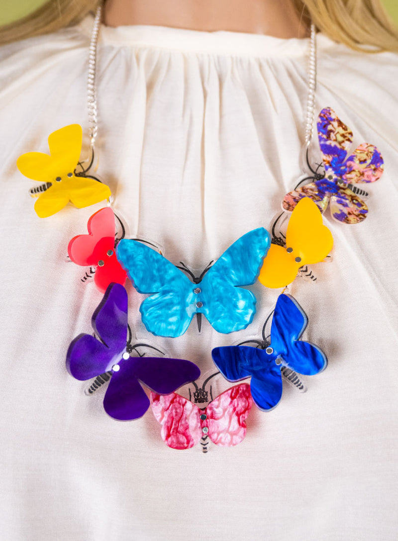 Kaleidoscopic Butterfly Statement Necklace Closeup