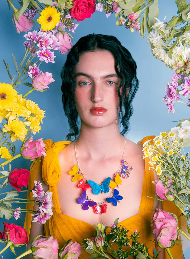 Kaleidoscopic Butterfly Statement Necklace Model