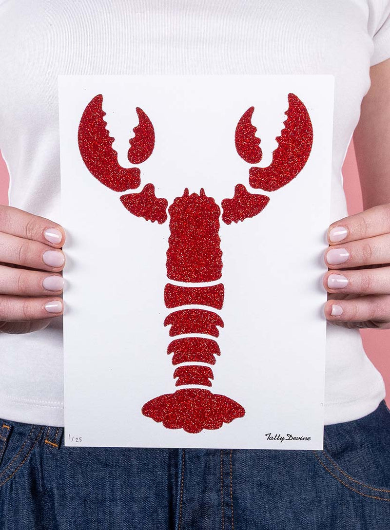 Lobster Art Print Red Glitter Model