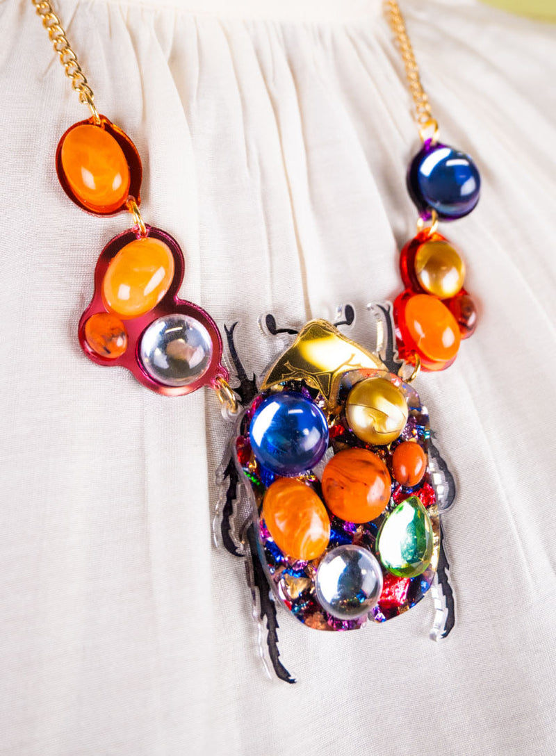 Metamorphosis Beetle Necklace Closeup
