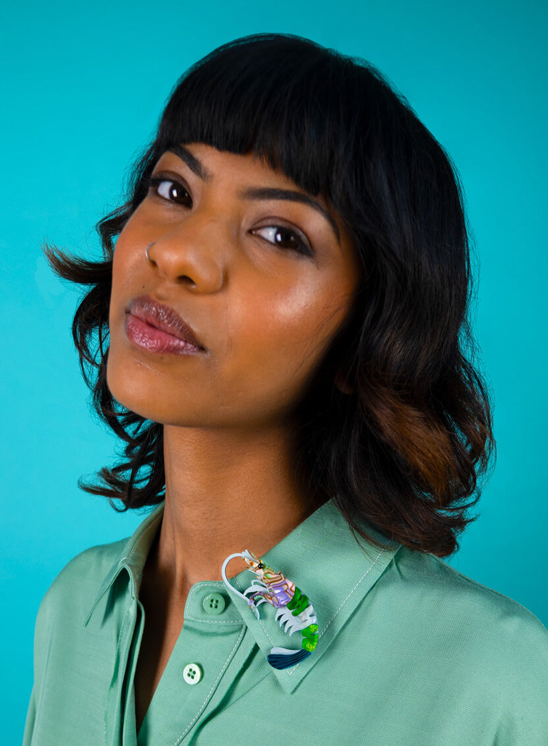 Pearly Prawn Brooch Green