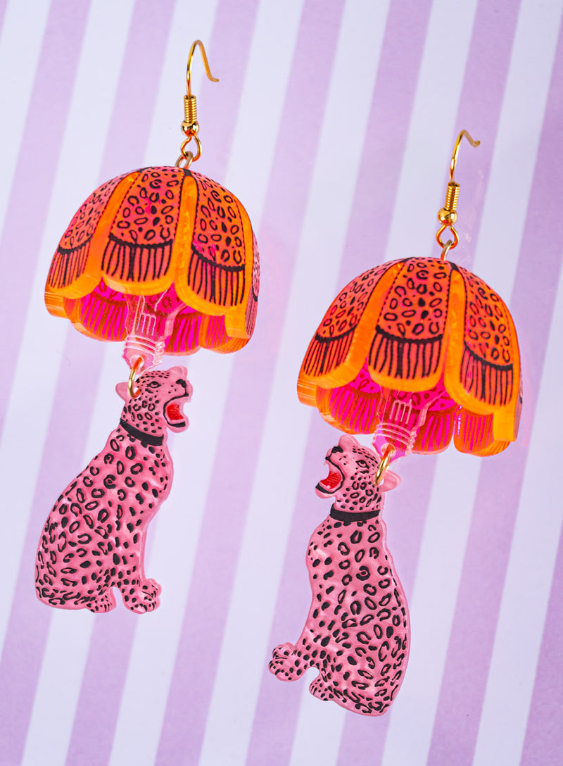 Leopard Lamp Shade Earrings Pink