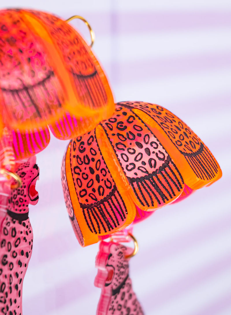 Leopard Lamp Shade Earrings Pink