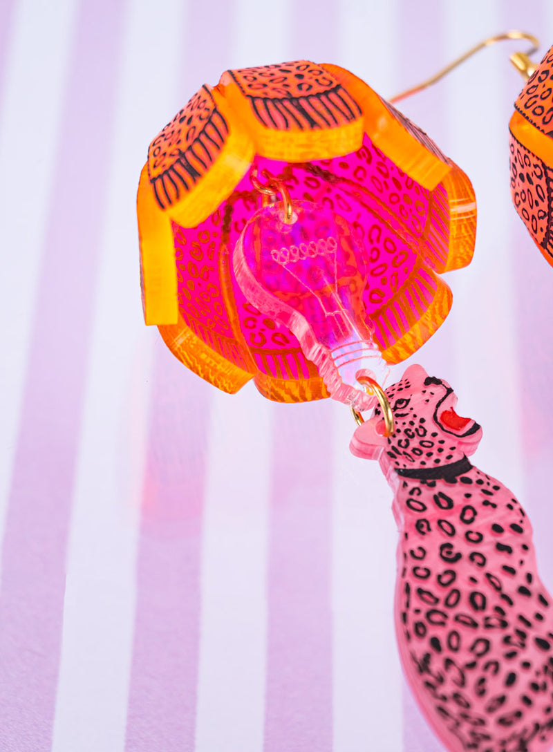 Leopard Lamp Shade Earrings Pink