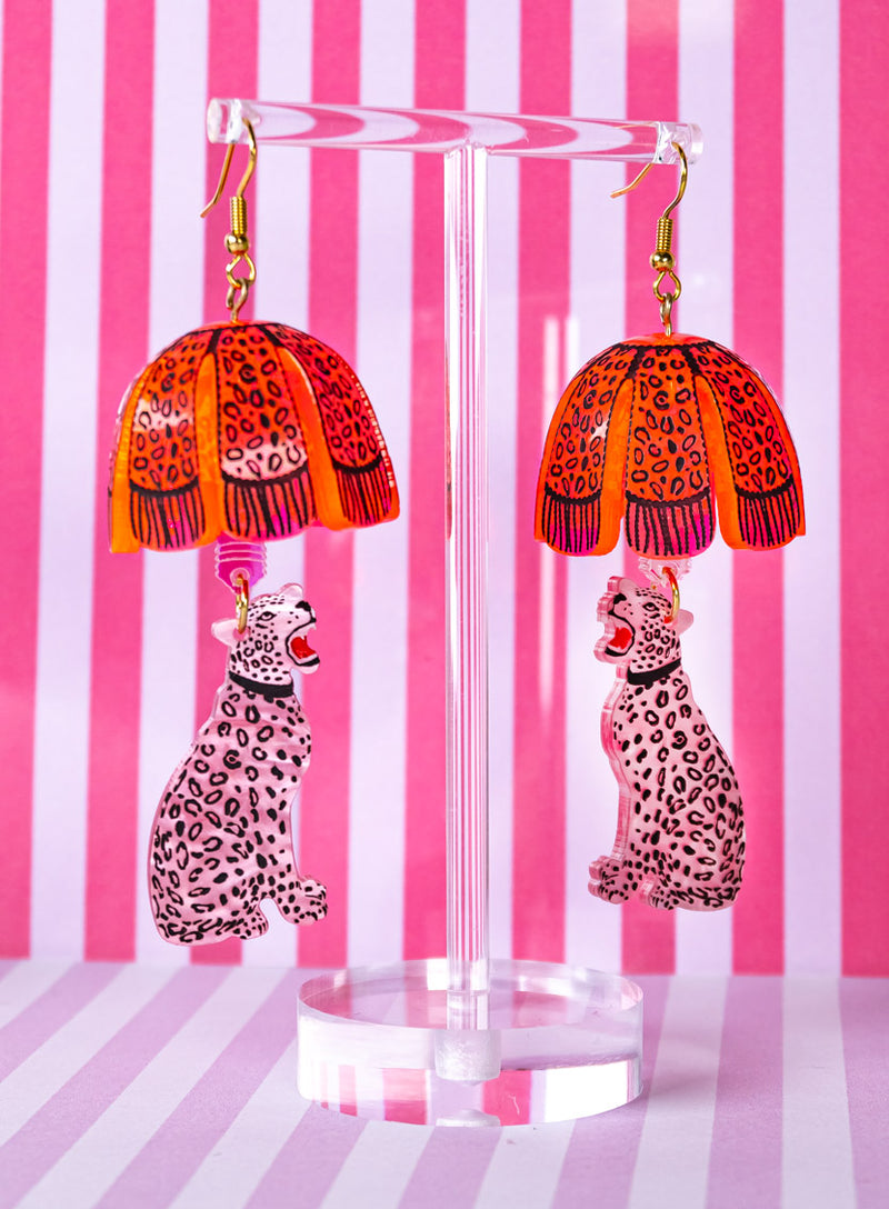 Leopard Lamp Shade Earrings Pink