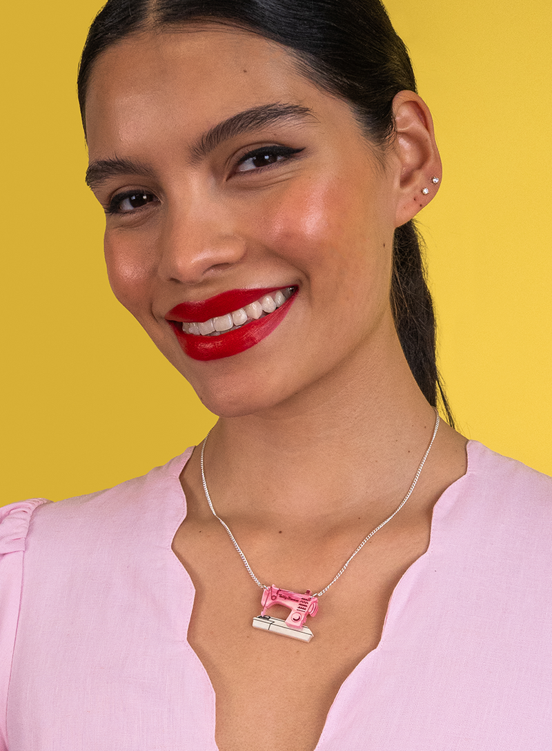 Mini Sewing Machine Necklace - Recycled Pearl Pink