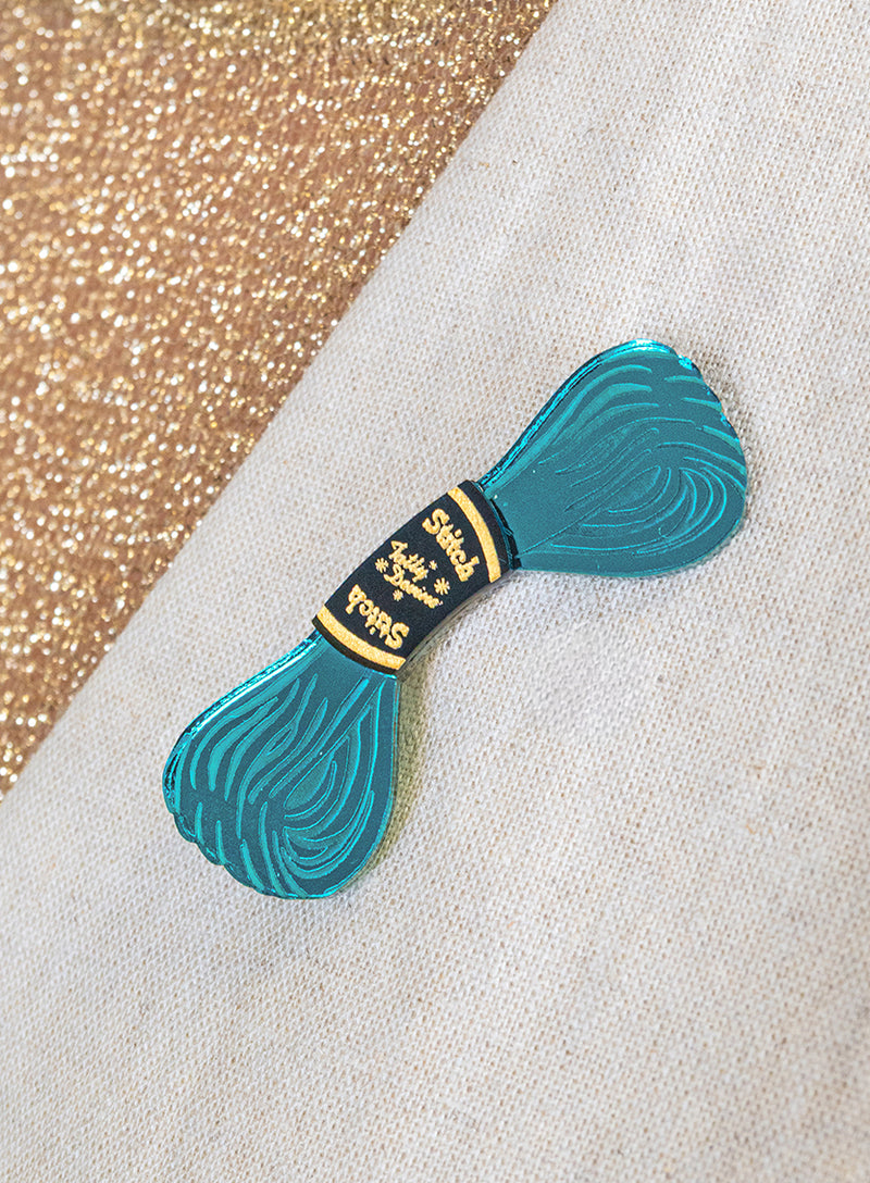 Embroidery Thread Brooch - Teal