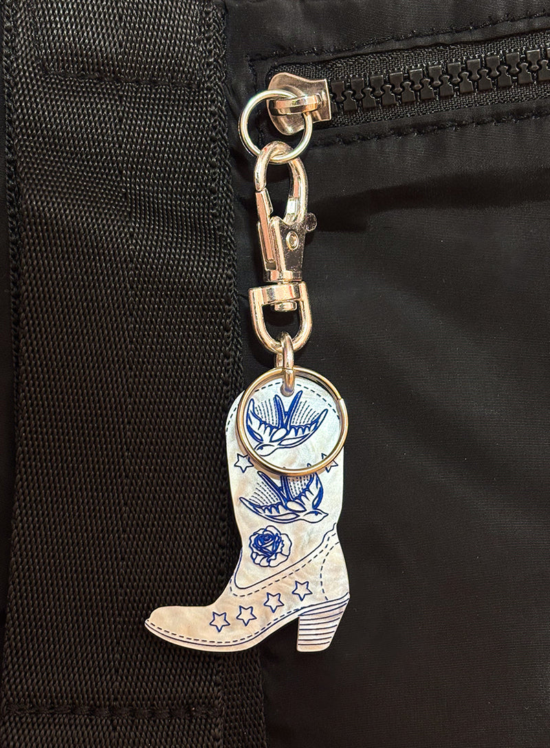 Cowboy Boot Bag Charm - Cream Pearl