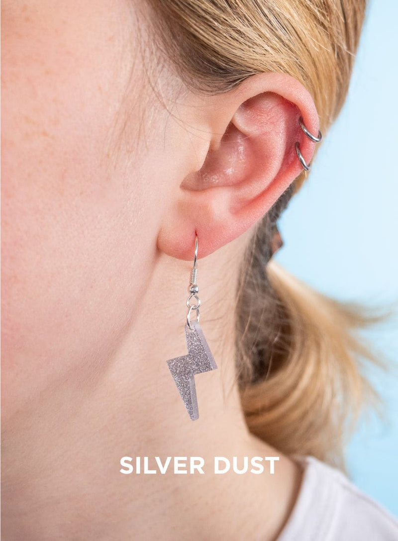 Tatty Devine Bolt Charm Earrings Silver Dust