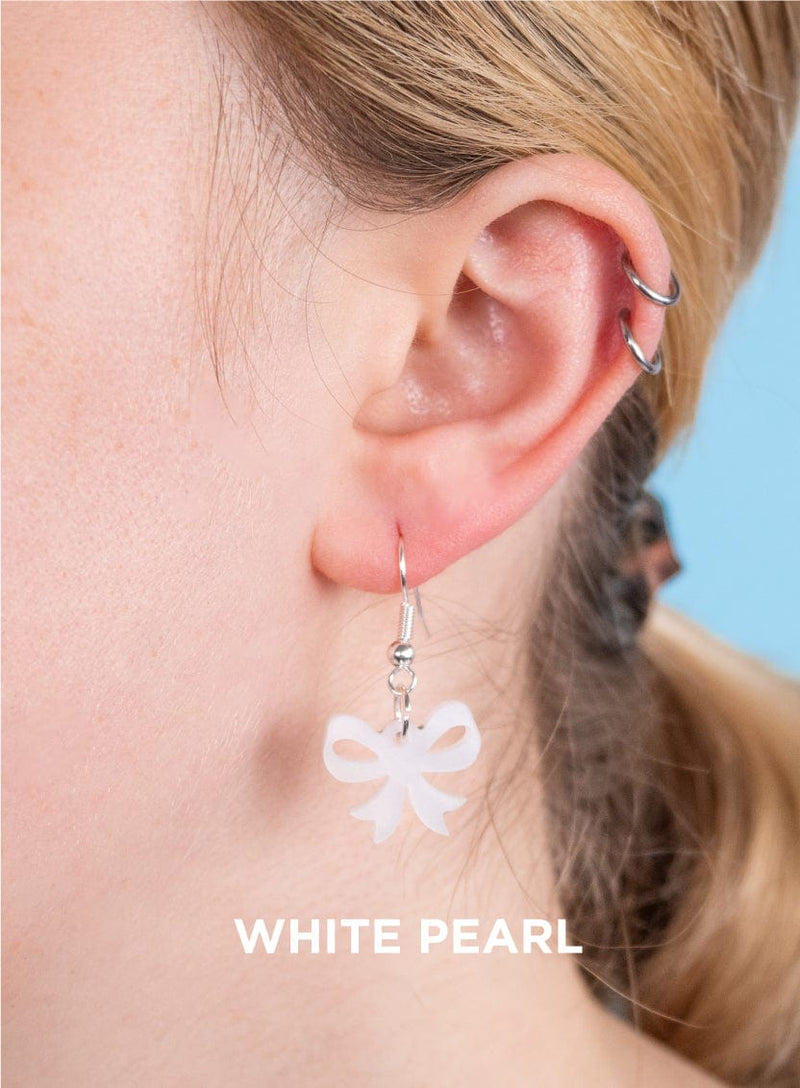 Tatty Devine Bow Charm Earrings White Pearl