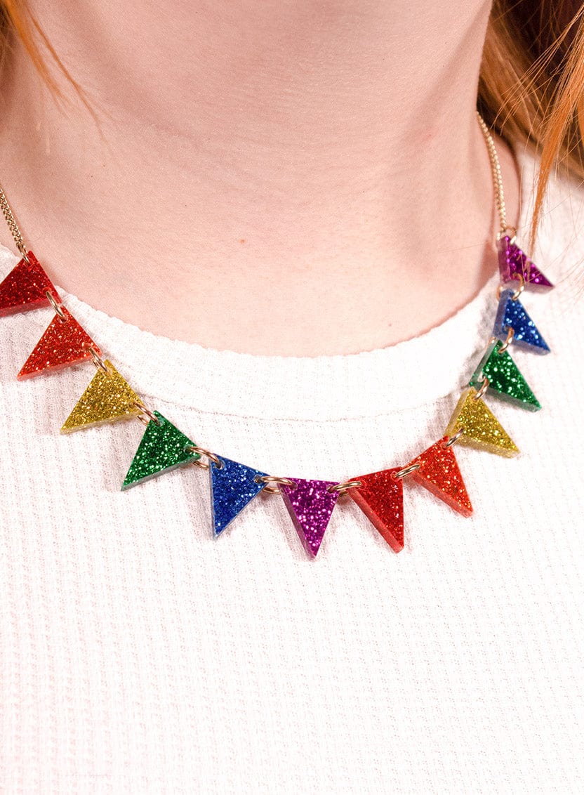 Tatty Devine Bunting Necklace Kit - Glitter Rainbow - Gold Chain