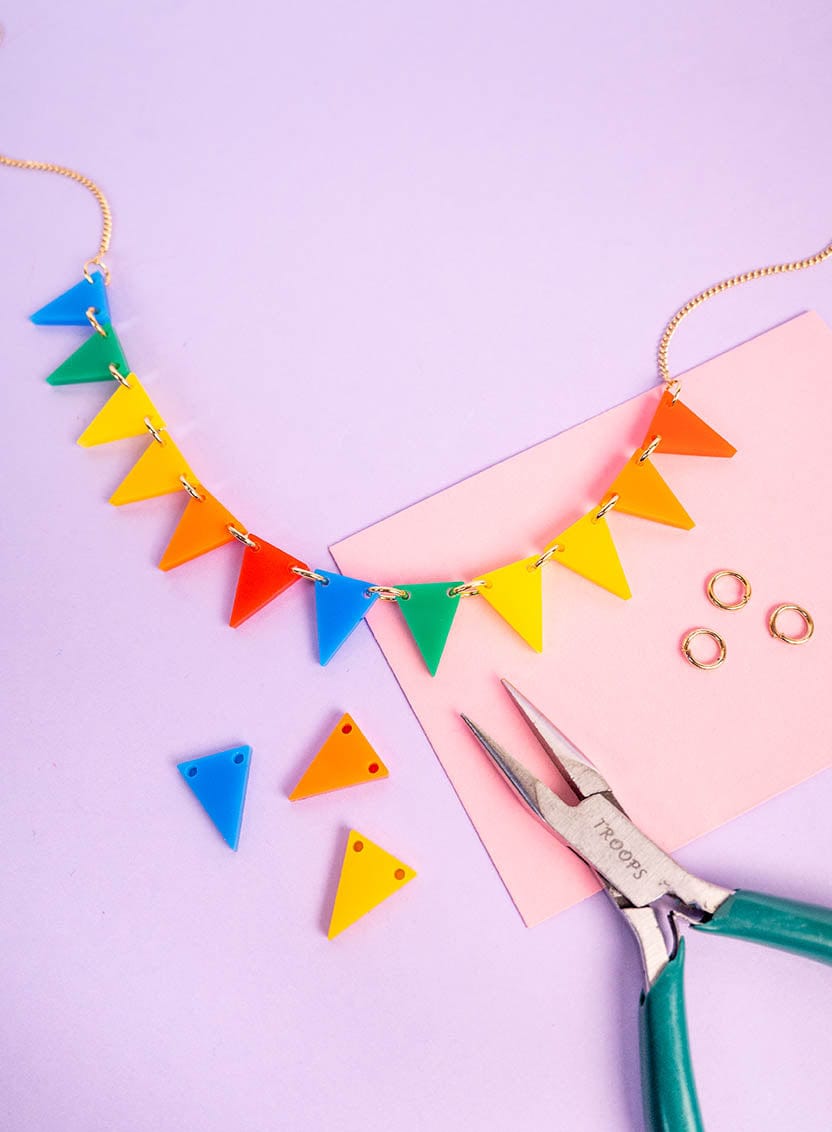 Tatty Devine Bunting Necklace Kit - Recycled Rainbow - Gold Chain