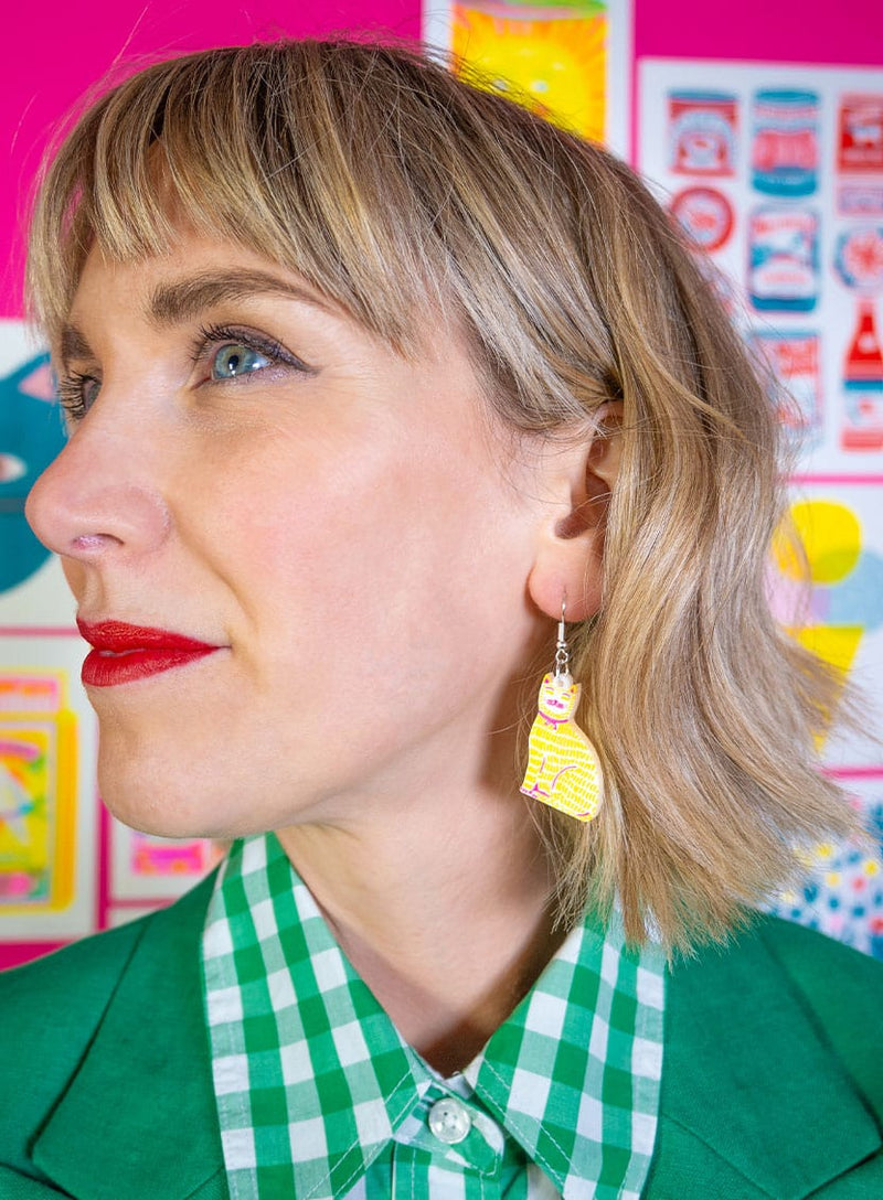 Cat Wearing A Ribbon Earrings The Printed Peanut