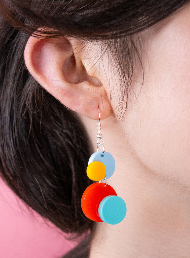 Drop Earrings with acrylic circles in bright colours