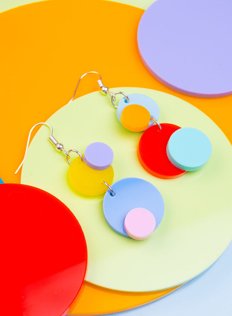 Colourful circle drop earrings by Tatty Devine