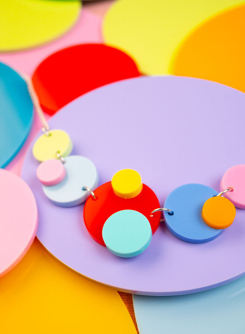 colourful dots necklace made with acrylic circles