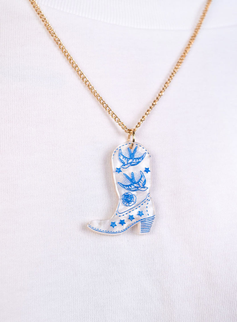 Cowboy Boot Pendant - Cream Pearl