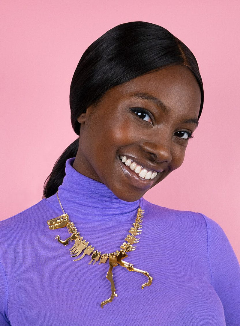 Gold Mirror Dinosaur Skeleton Necklace by Tatty Devine