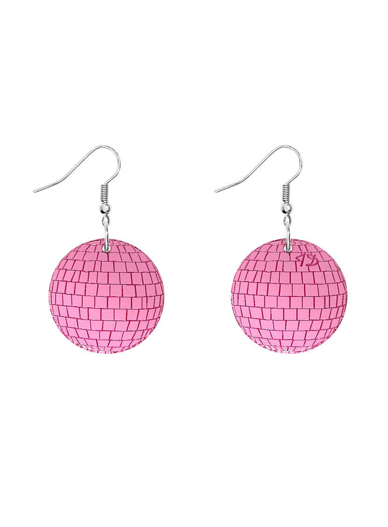 Disco Ball Earrings - Pink Mirror - Silver hooks.