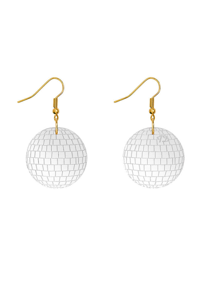 Disco Ball Earrings Silver Mirror