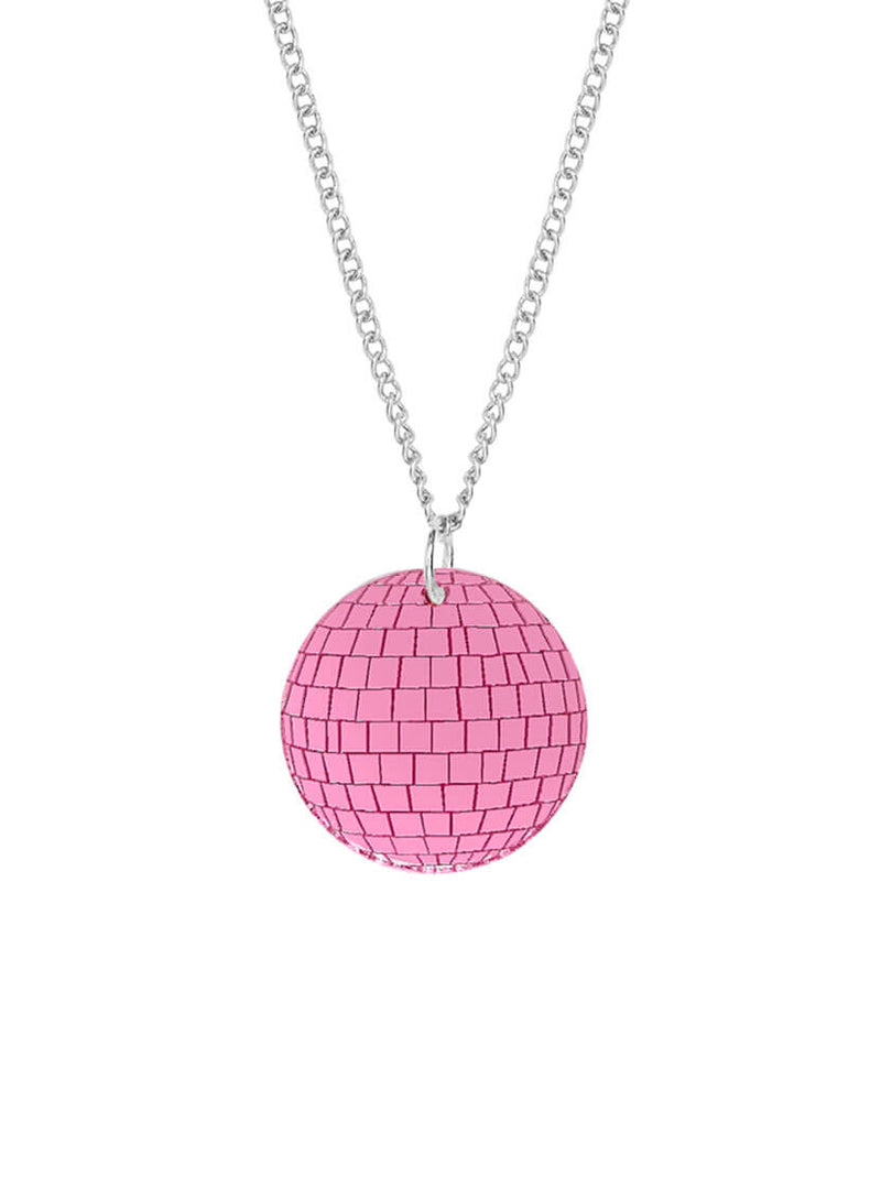 Disco Ball Pendant - Pink Mirror - Silver chain.