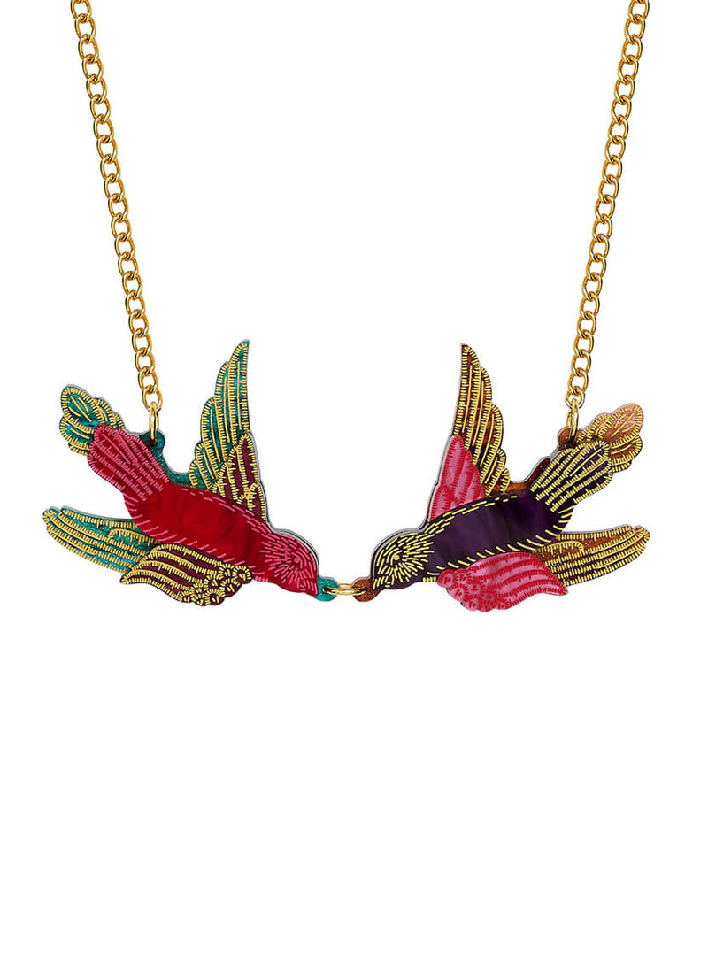 Embroidered Birds Necklace