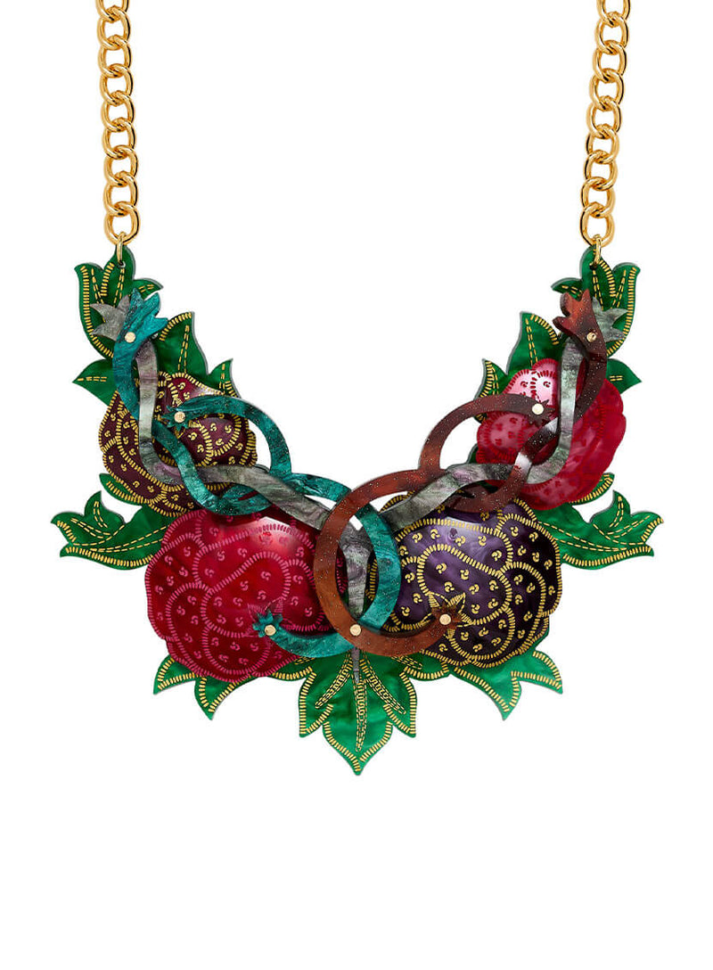 Embroidered Flowers Statement Necklace