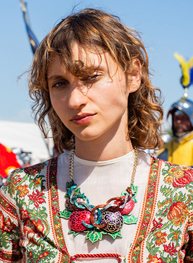 Embroidered Flowers Statement Necklace