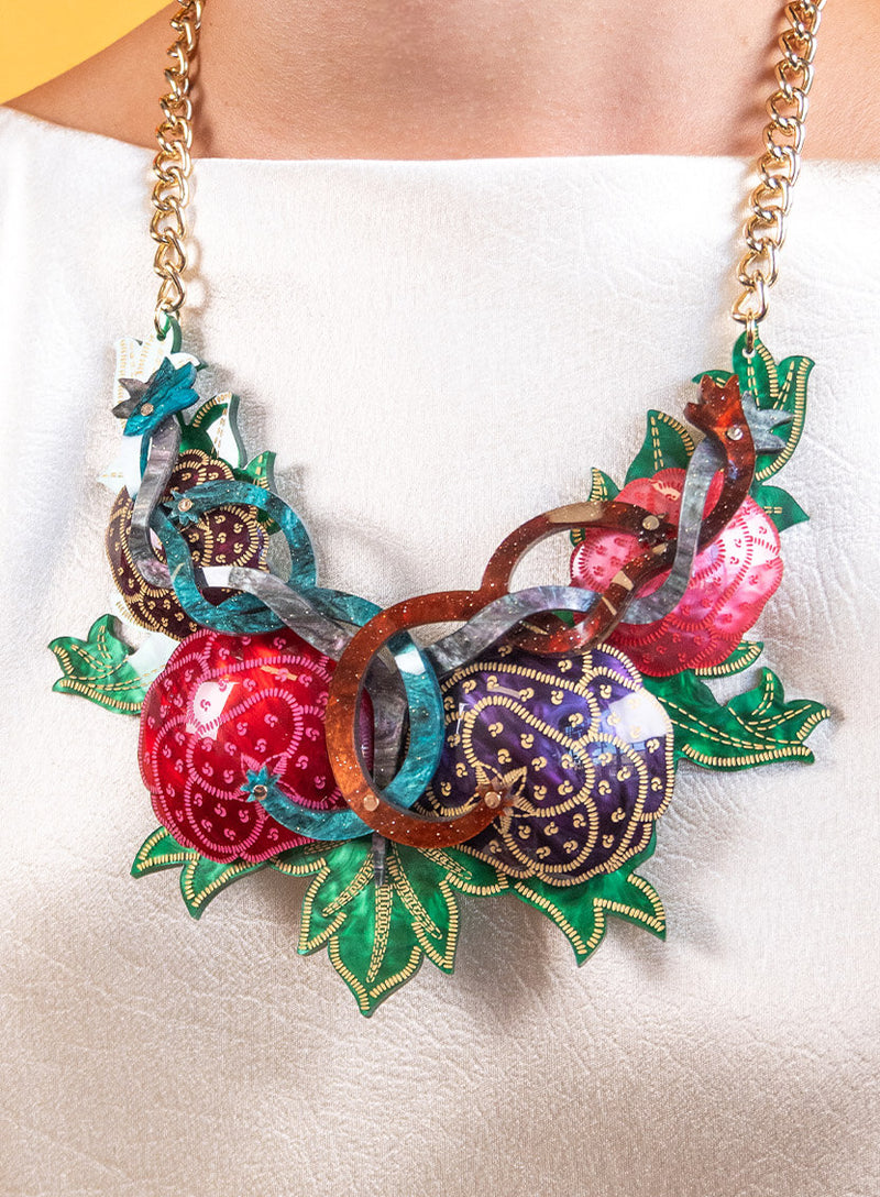 Embroidered Flowers Statement Necklace