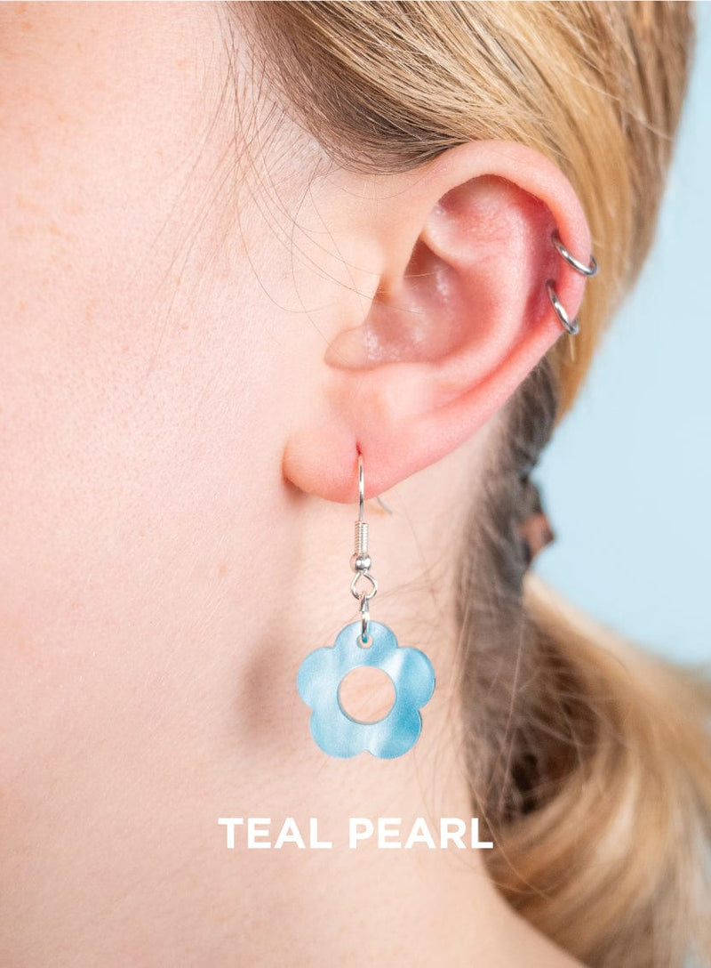 Tatty Devine Flower Charm Earrings Teal Pearl
