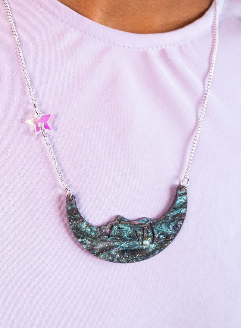 Moon and Star Necklace handmade from galaxy swirl acrylic