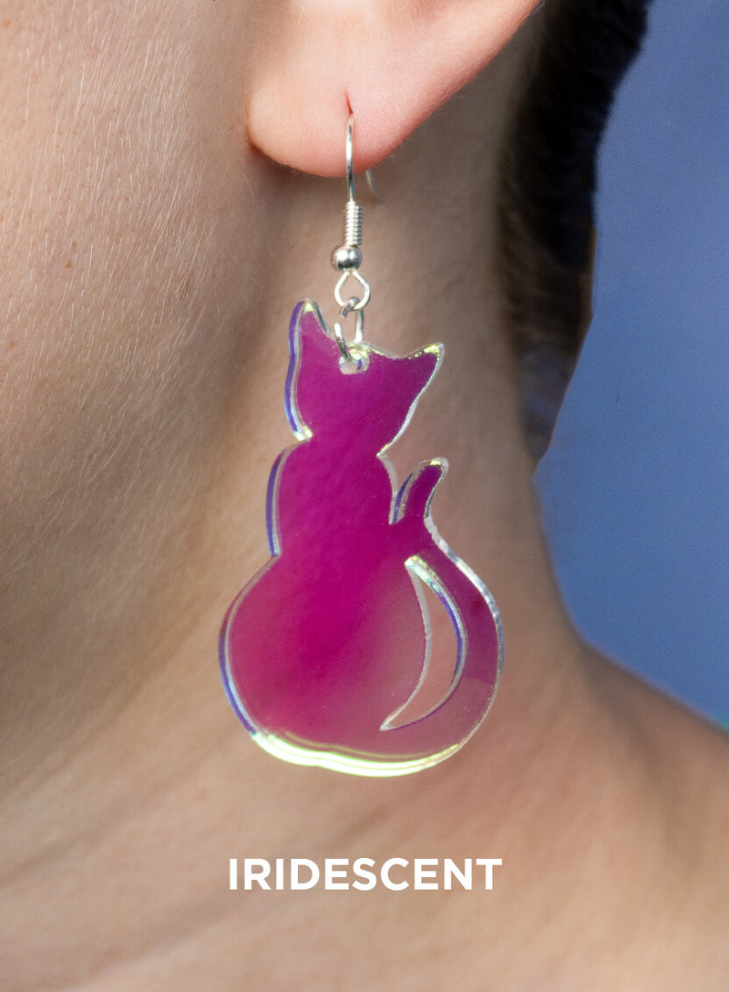 Big Cat Earrings made from iridescent acrylic