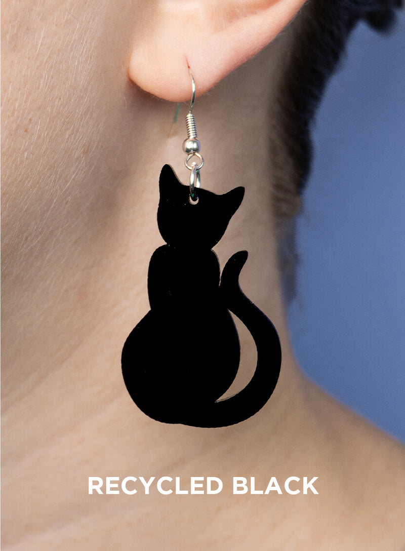 Big Cat Earrings made from black acrylic