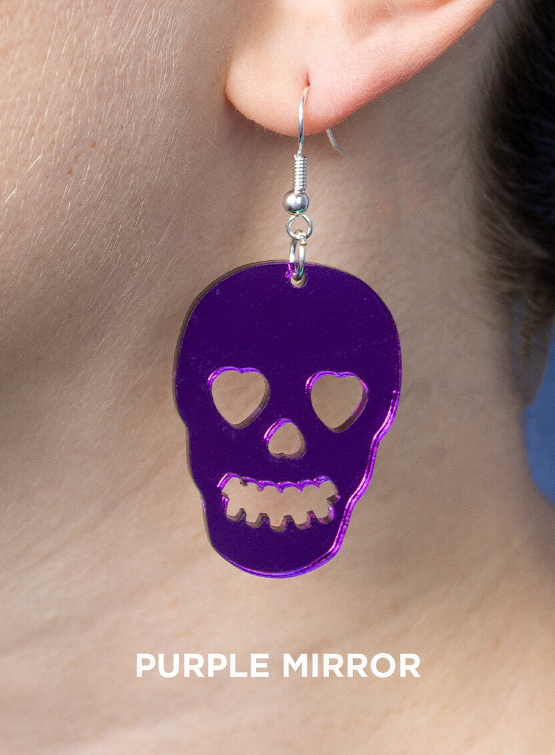 Big Skull Earrings made from purple mirror acrylic