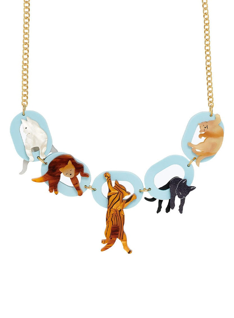 Cute Little Cats Necklace with Blue Acrylic Chain