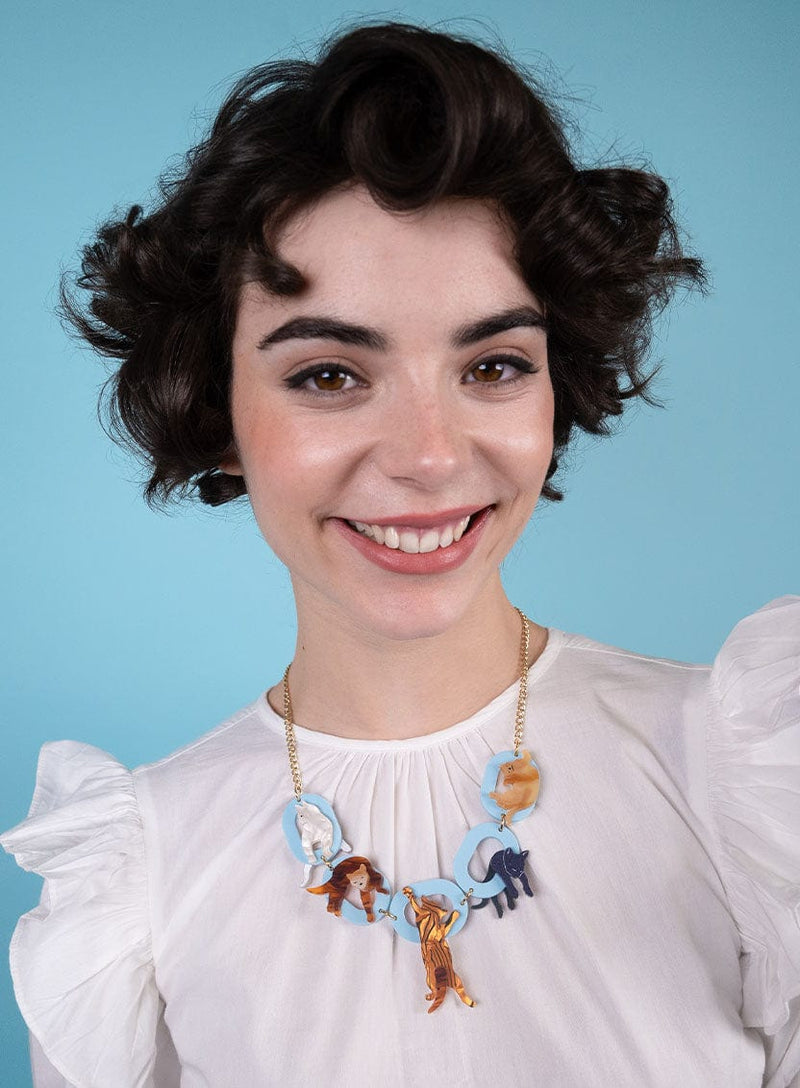 Cute Little Cats Necklace with Blue Acrylic Chain