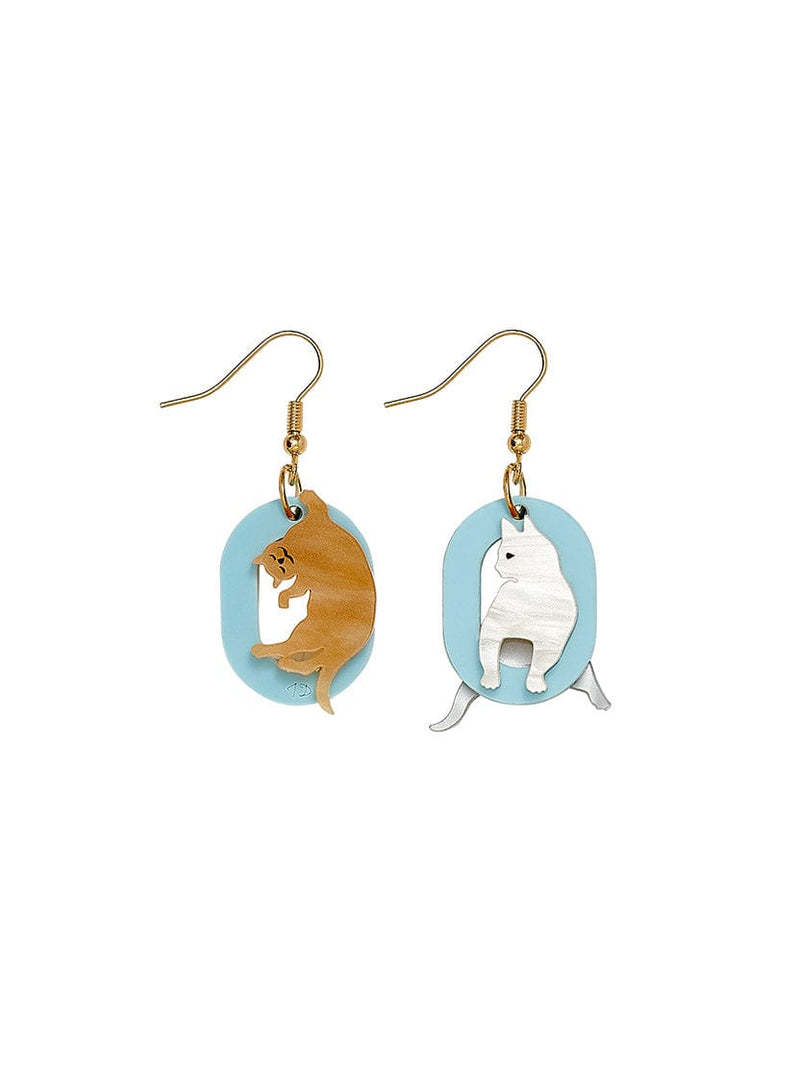Cute Little Cat Earrings with Blue Acrylic