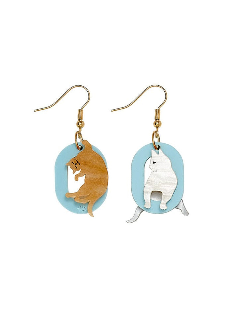 Cute Little Cat Earrings with Blue Acrylic